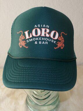 Loro Asian Smokehouse & Bar Green Orange White Trucker Hat Tiger Logo Adjustable
